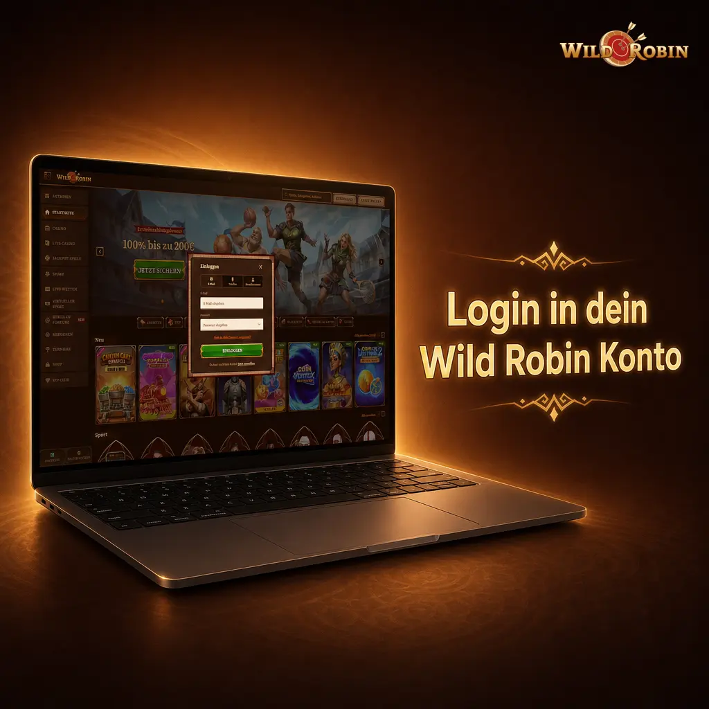 Login ins Wild Robin Konto mit E-Mail oder Telefonnummer für Kasse, Bonus, Casino und Sportwetten
