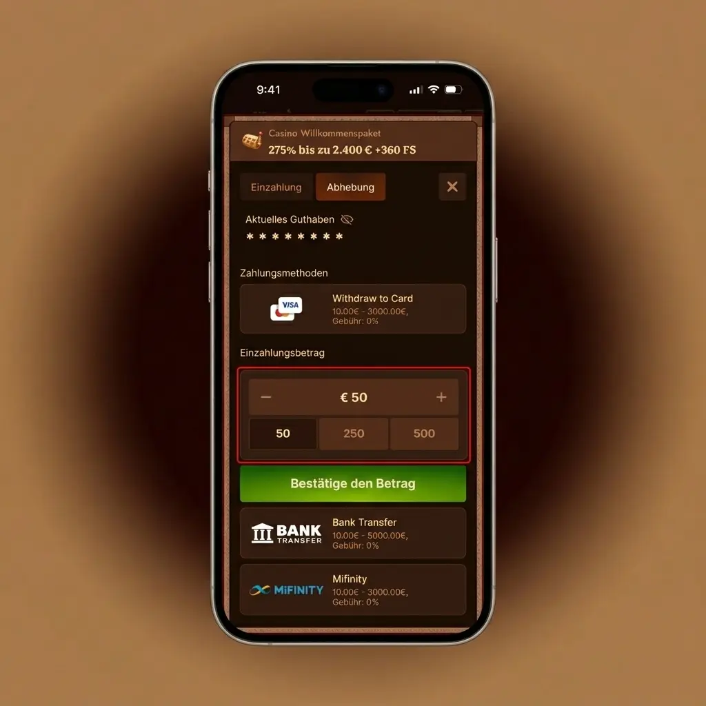 Schritt-für-Schritt-Anleitung zur Auszahlung in der App mit Konto-Menü, Betragseingabe und Statusverfolgung