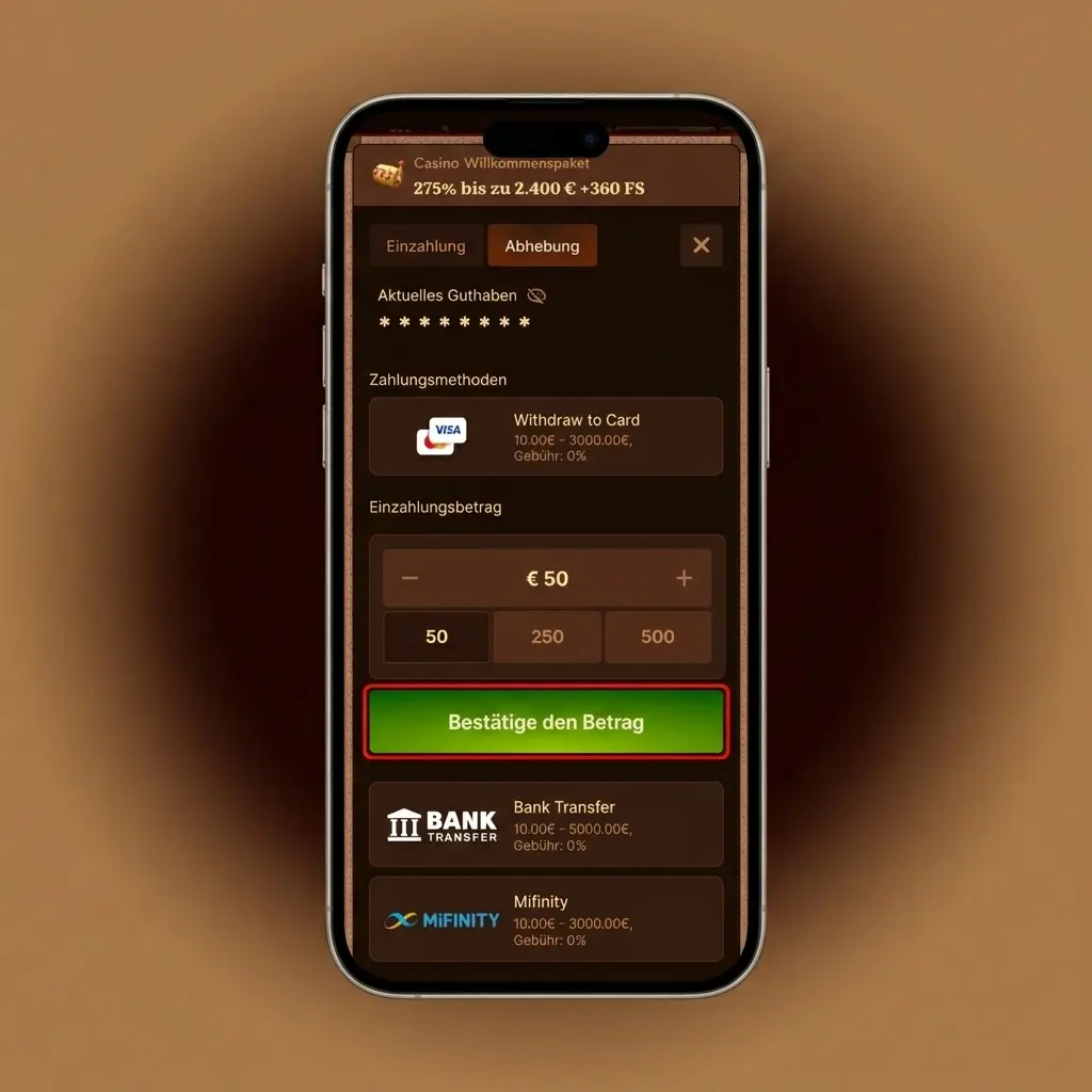 App-Screenshot mit Schritten zum Beantragen einer Auszahlung und Statusverfolgung im Transaktionsverlauf
