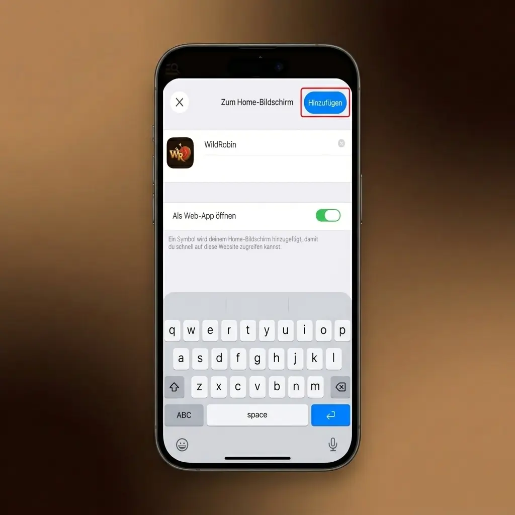 iPhone-Installationsanleitung mit vier Schritten zum iOS-Download, Web-App-Hinzufügen und Anmeldung
