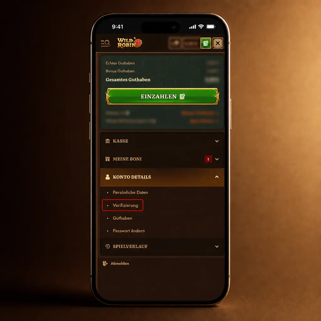 KYC-Kontoverifizierung bei Wild Robin mit Dokumentenupload und Prüfzeit von 24 bis 72 Stunden
