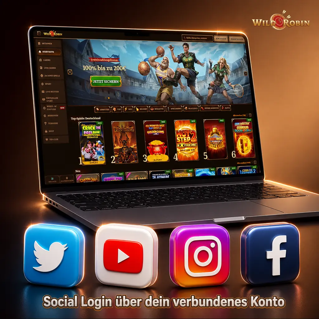 Anmeldefenster mit Social-Login-Buttons für Telegram, Google und andere verbundene Konten